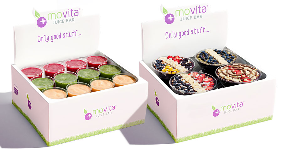 Two 12-Pack kits, one with juices and the other with açaí bowls