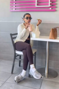 Social media influencer drinking smoothie