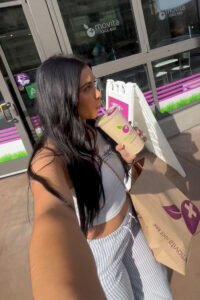 Social media influencer drinking smoothie